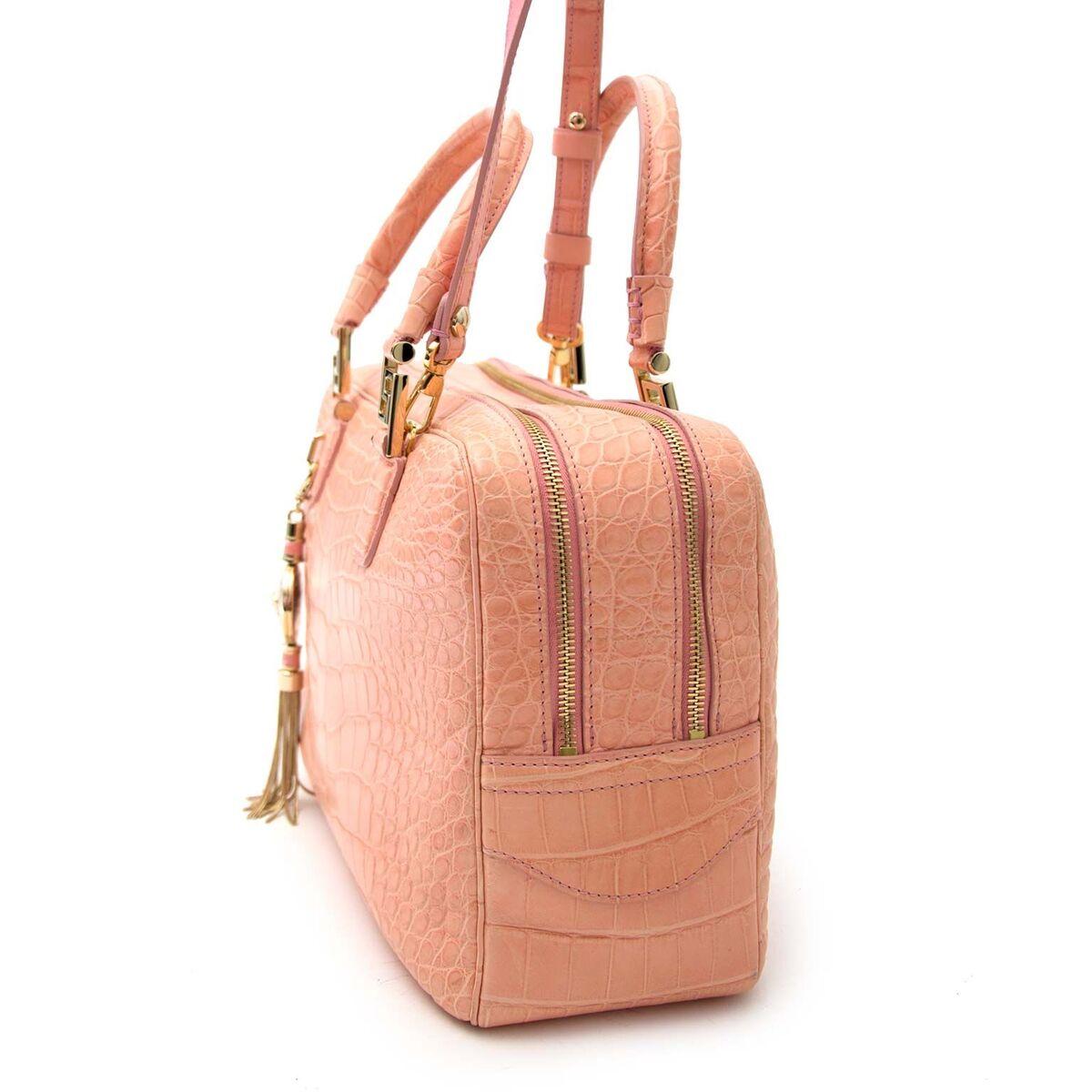 Versace Soft Pink Croco Bag In Excellent Condition In Antwerp, BE