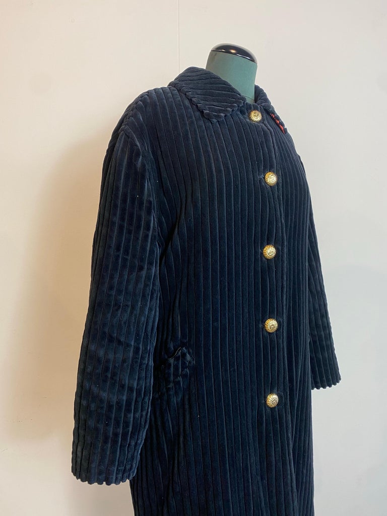 Gianni Versace Blauer Samt Mantel Versace Sport Schwarzer