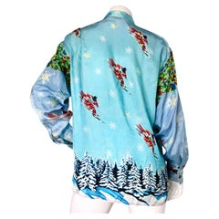 Versace Sport Winter Ski Print Silk Button-Up Shirt circa 1990s