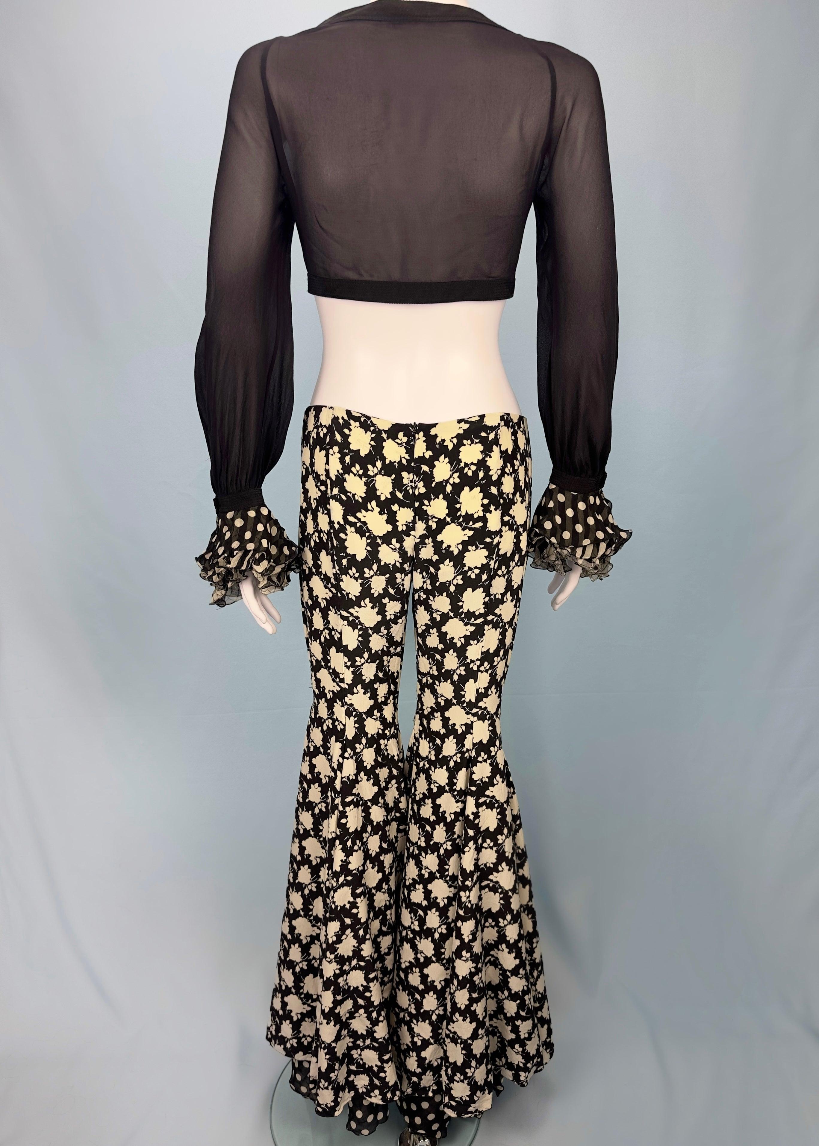 Versace Spring 1993 Runway Silk Chiffon Flare Pants & Bralette Top Two Piece Set 1