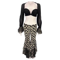 Versace Spring 1993 Runway Silk Chiffon Flare Pants & Bralette Top Two Piece Set
