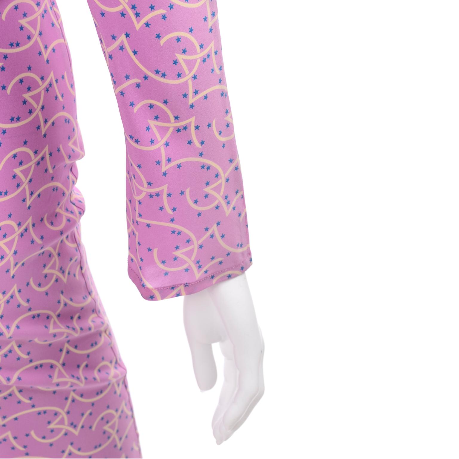 Versace Spring 1998 Documented Runway Dress in Purple Silk With Blue Star Print 3