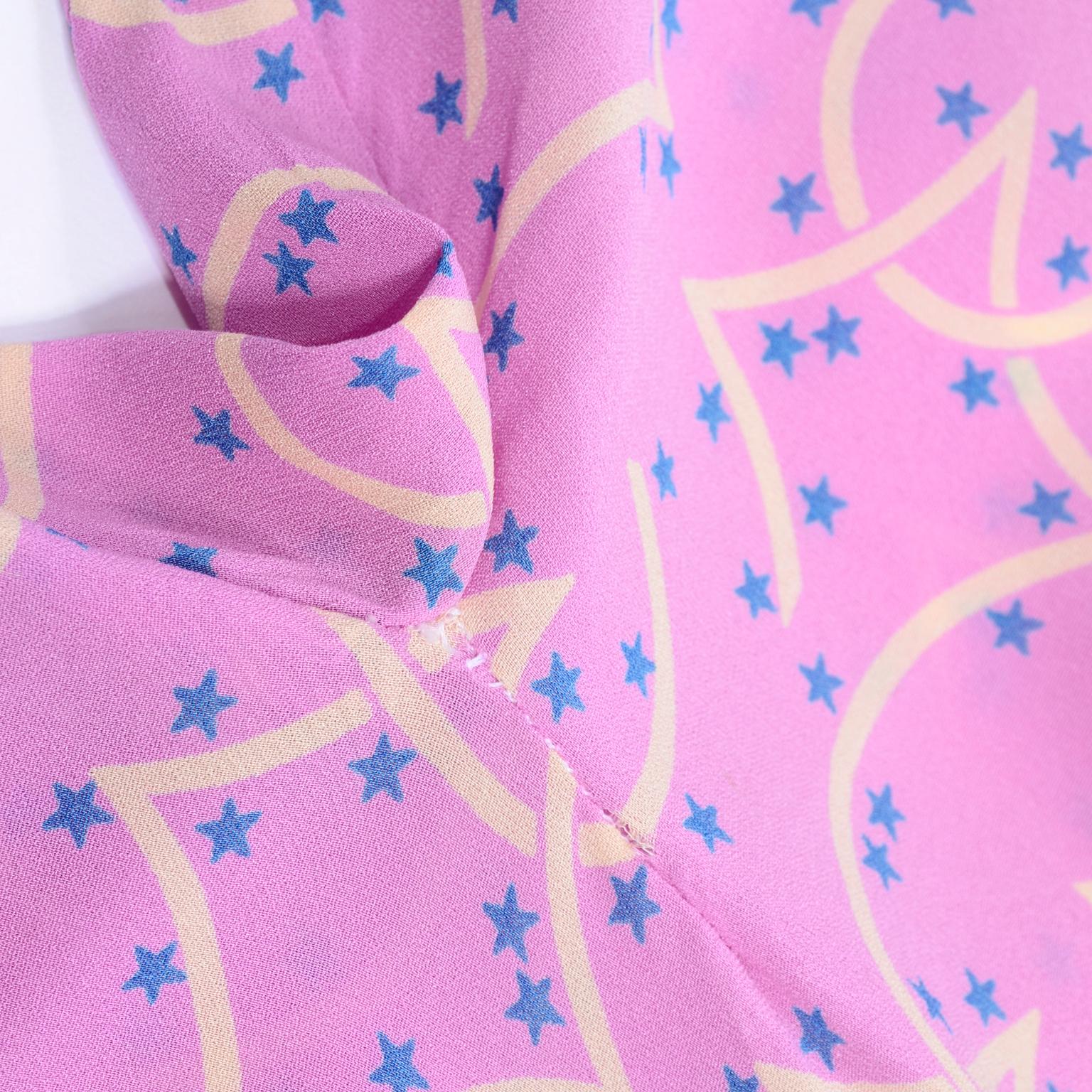 Versace Spring 1998 Documented Runway Dress in Purple Silk With Blue Star Print 4