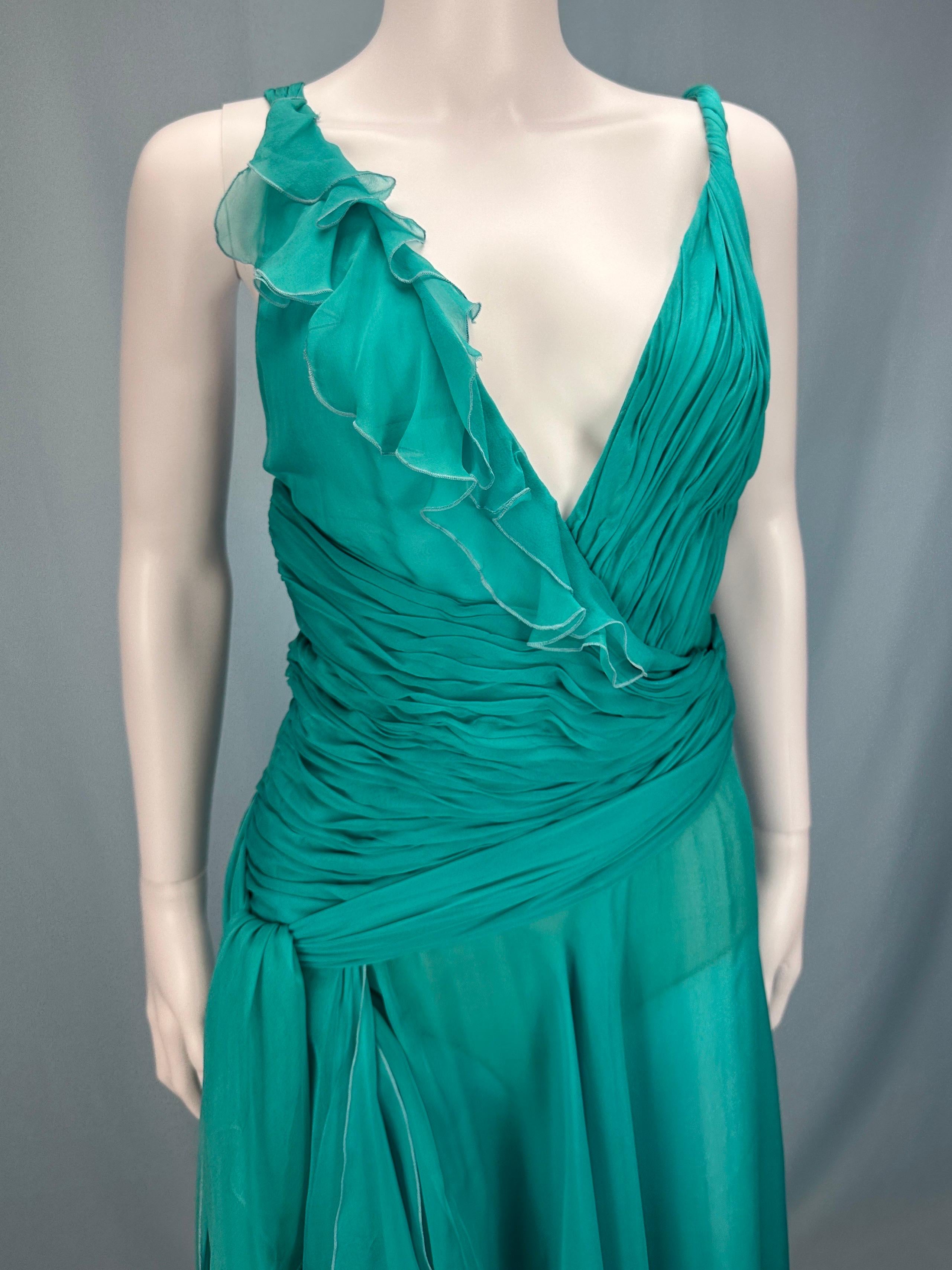 Versace Spring 2004 Teal Silk Chiffon Dress 2