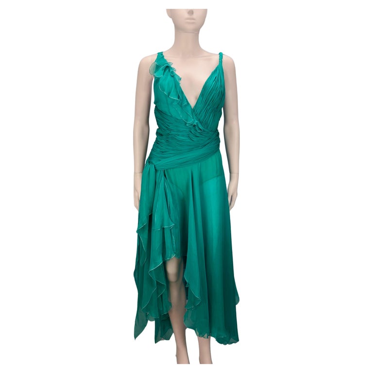 Versace Spring 2004 Teal Silk Chiffon Dress at 1stDibs