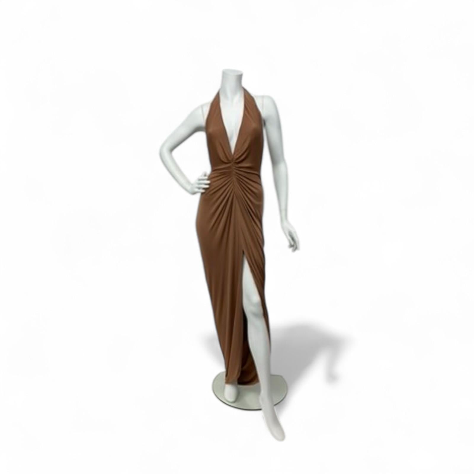 Versace Primavera 2005 Pasarela Vestido de Seda Acanalado Beige en venta