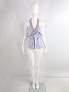 Versace Spring 2006 Pastel Purple Draped Beaded Halter Party Top