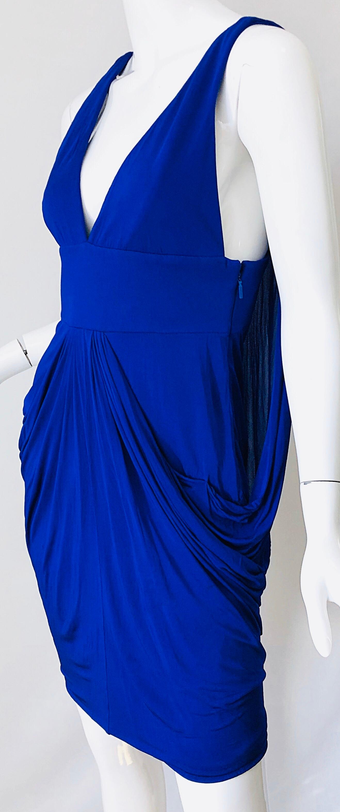 Versace Spring 2008 Runway Purple Blue Cape Back Jersey Avant Garde Dress Sz 42 For Sale 5