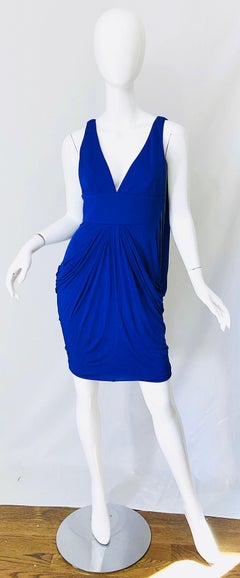 Versace Spring 2008 Runway Purple Blue Cape Back Jersey Avant Garde Dress Sz 42