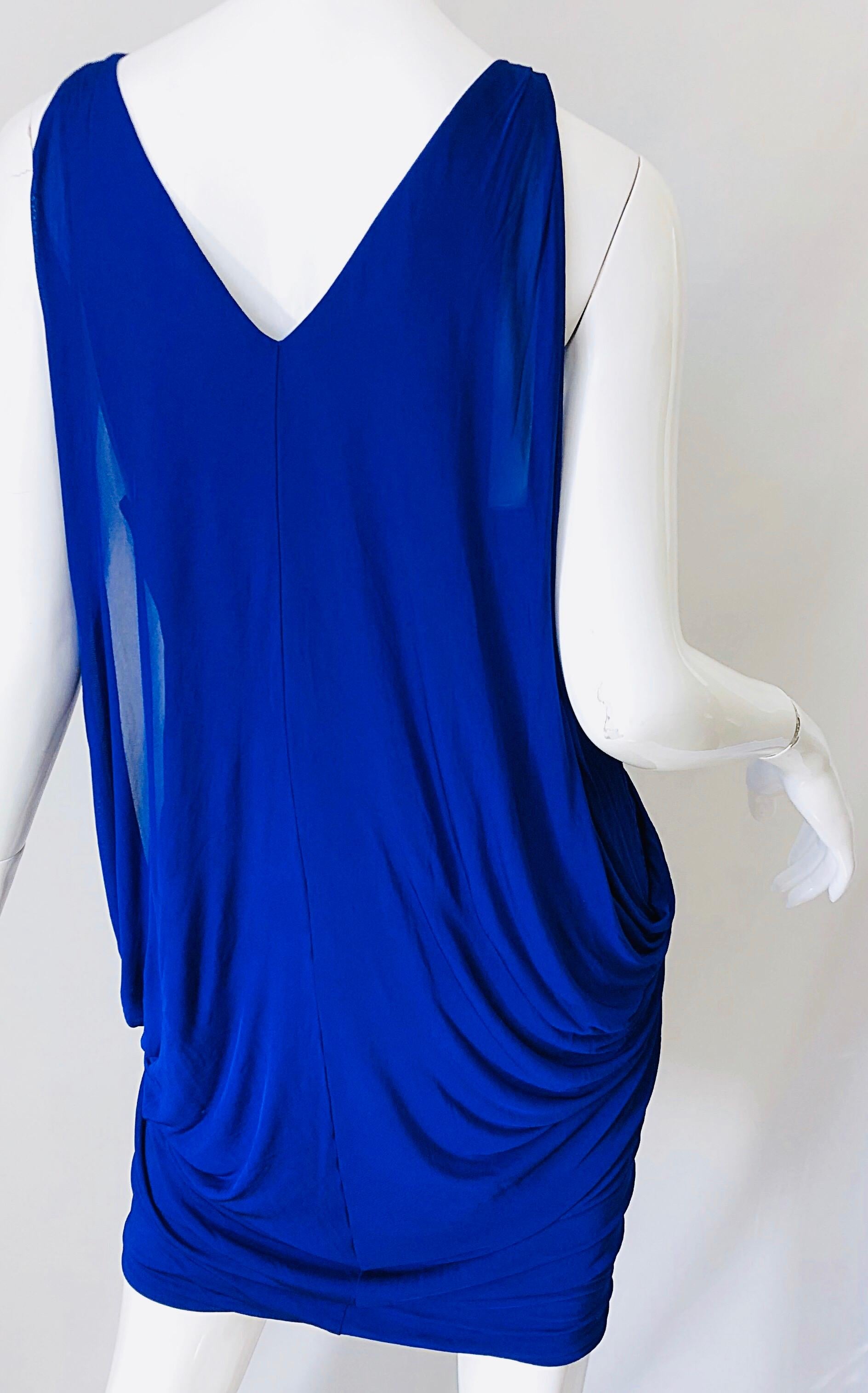 Versace Spring 2008 Runway Purple Blue Cape Back Jersey Avant Garde Dress Sz 42 For Sale 3