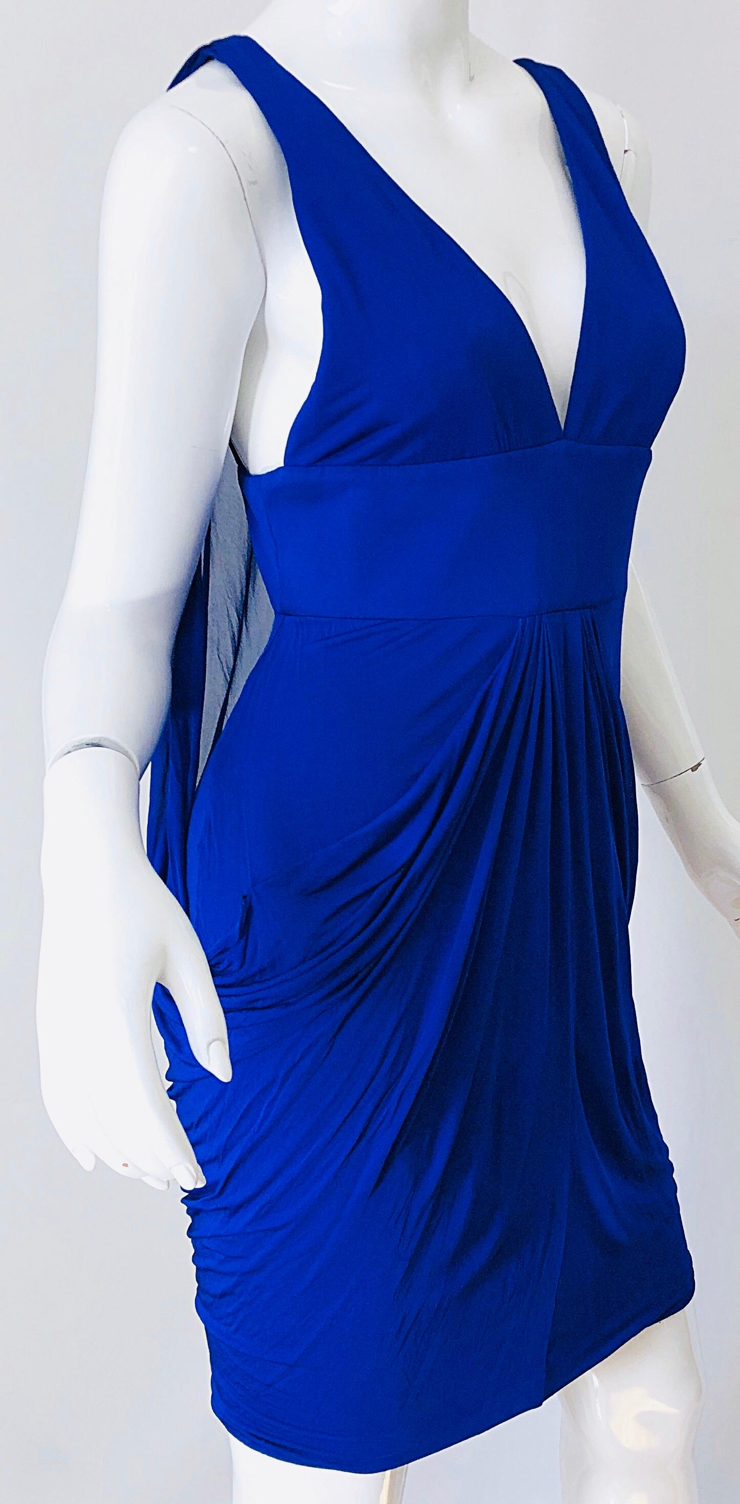 Versace Spring 2008 Runway Purple Blue Cape Back Jersey Avant Garde Dress Sz 42 For Sale 4