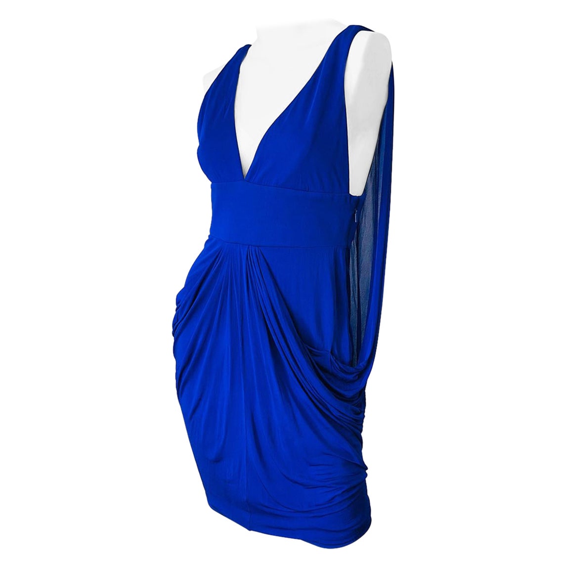 Versace Spring 2008 Runway Purple Blue Cape Back Jersey Avant Garde Dress Sz 42