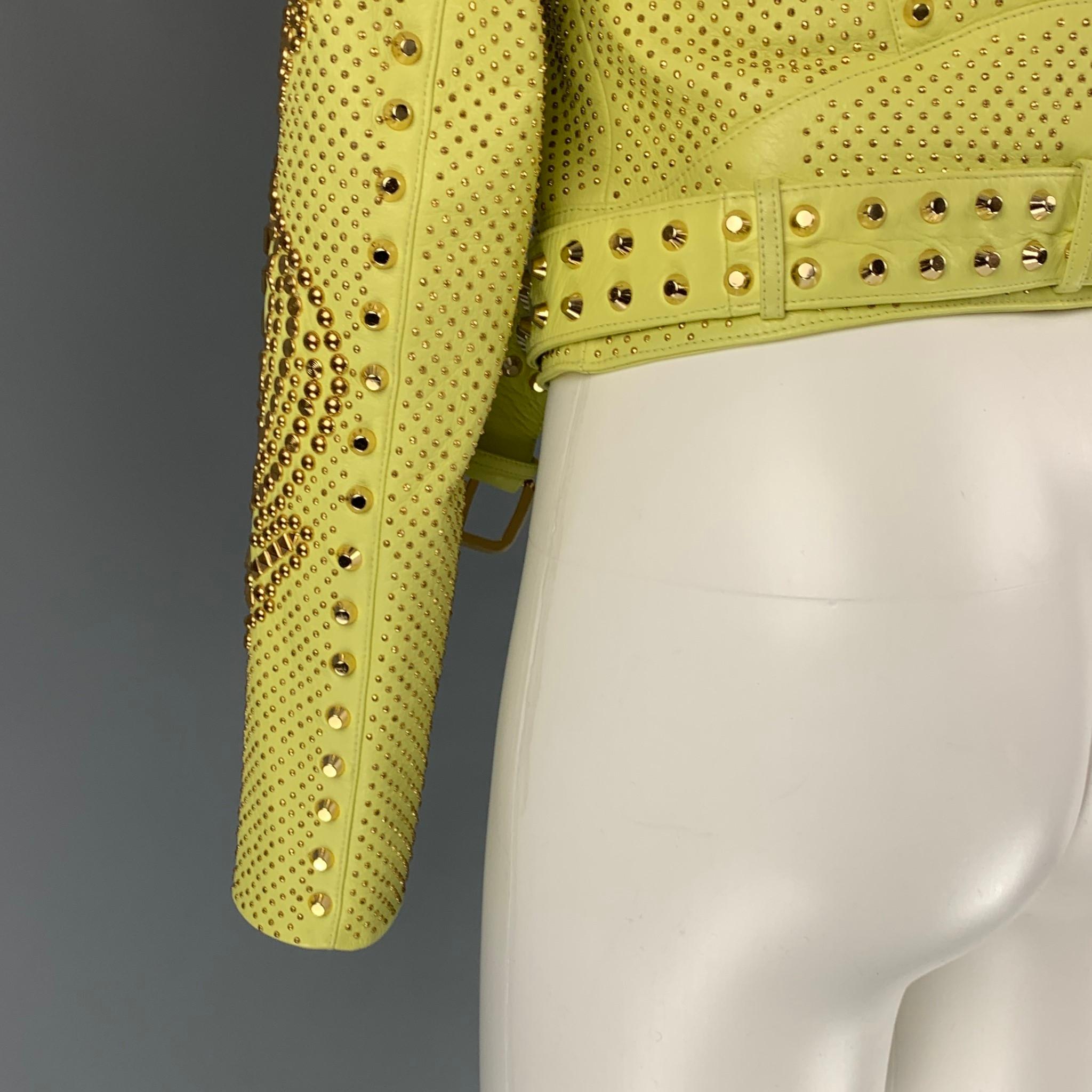 Women's VERSACE Spring 2012 Size 2 Yellow & Gold Studded Leather Biker Jacket
