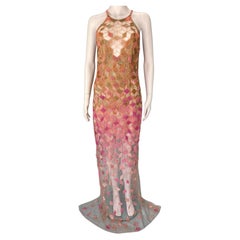 Versace Spring 2015 Beaded Embellished Geometric Pink Gown Dress