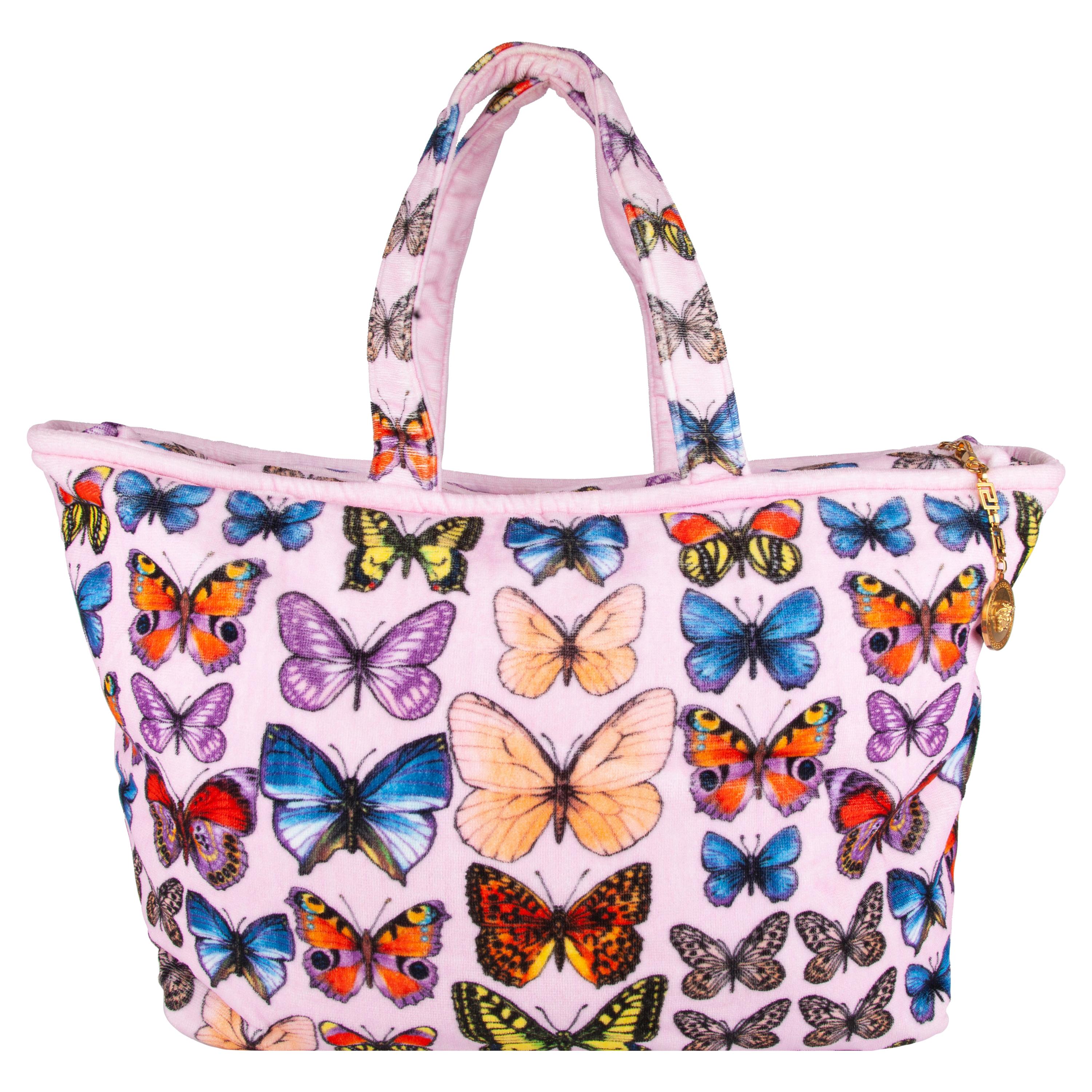 Versace Spring 2018 Runway Tribute Collection Butterfly Print Terry Cloth Tote