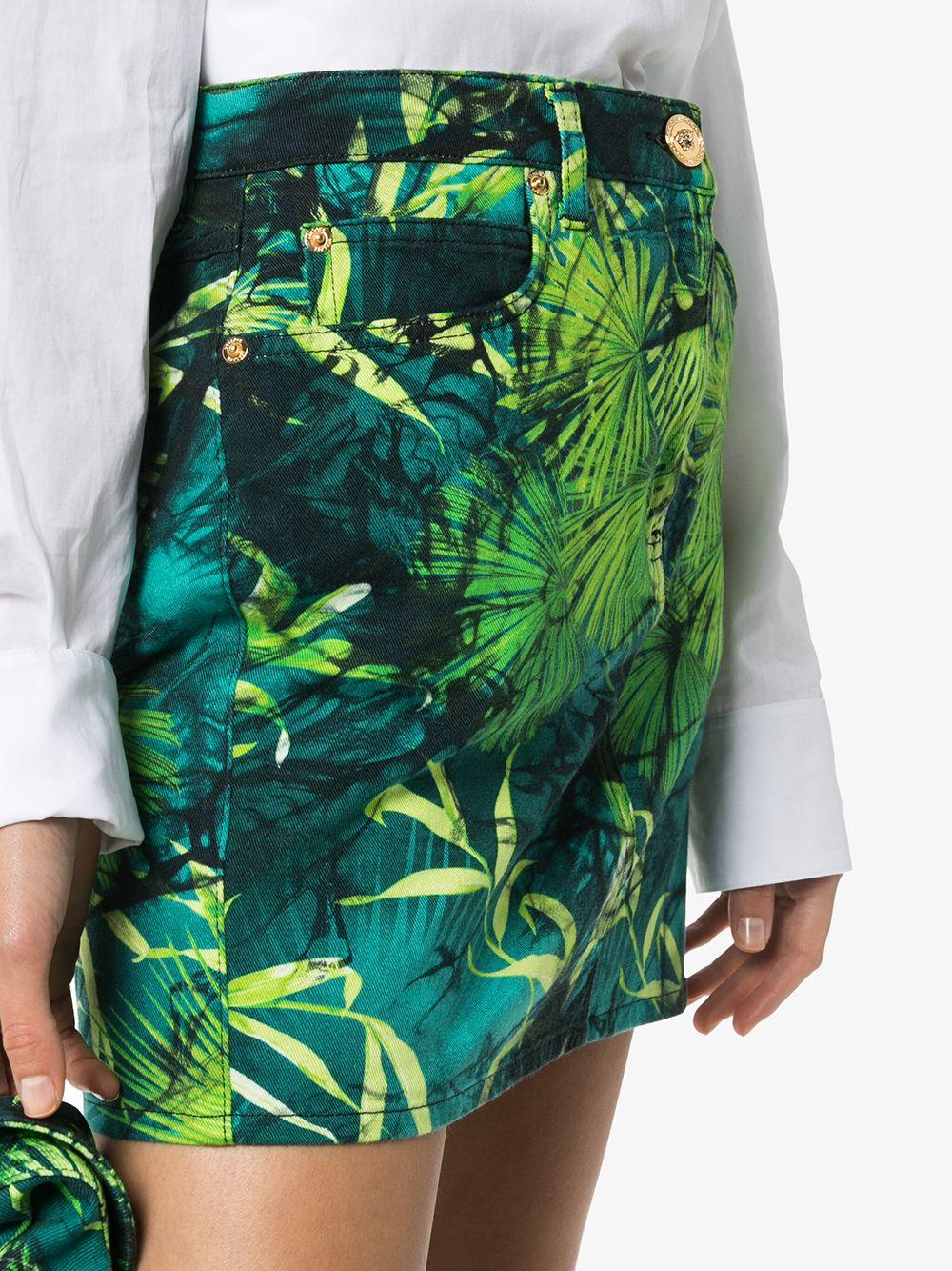 Women's Versace Spring 2020 Runway Verde Jungle Print Denim Mini Skirt Size 40