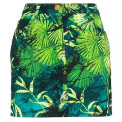 Versace Spring 2020 Runway Verde Jungle Print Denim Mini Skirt Size 40