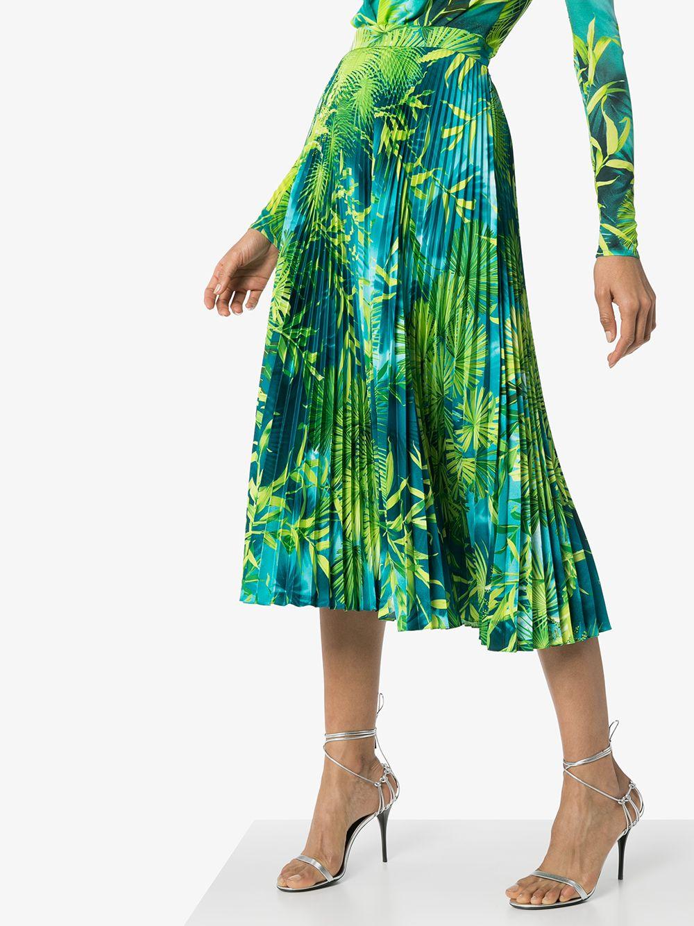 Versace Frühling 2020 Verde Dschungel Druck plissiert hohen Anstieg Midi-Rock Größe 38 im Zustand „Neu“ in Paradise Island, BS