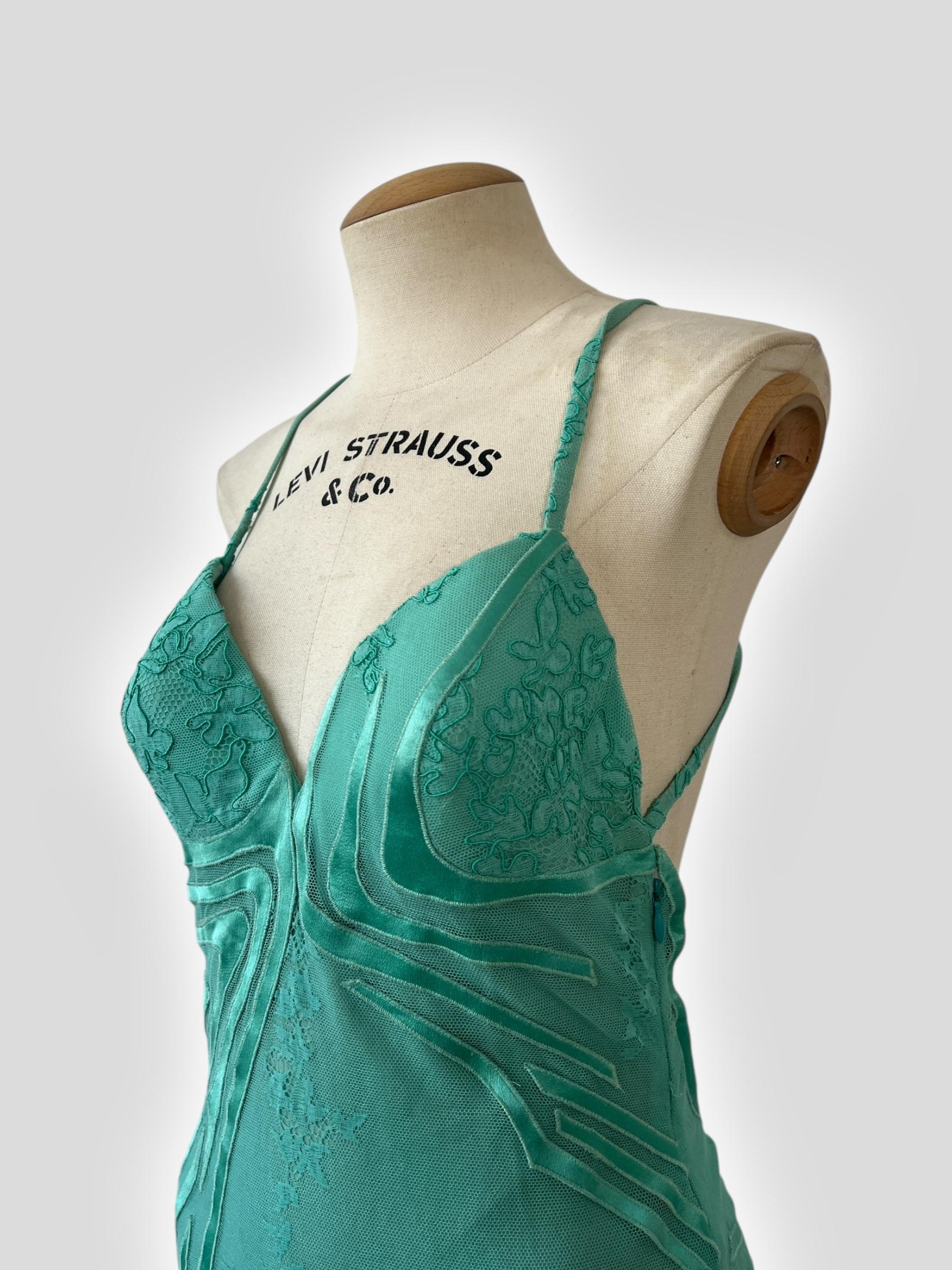 Blue Versace Spring/Summer 2000 Seafoam Lace Gown For Sale