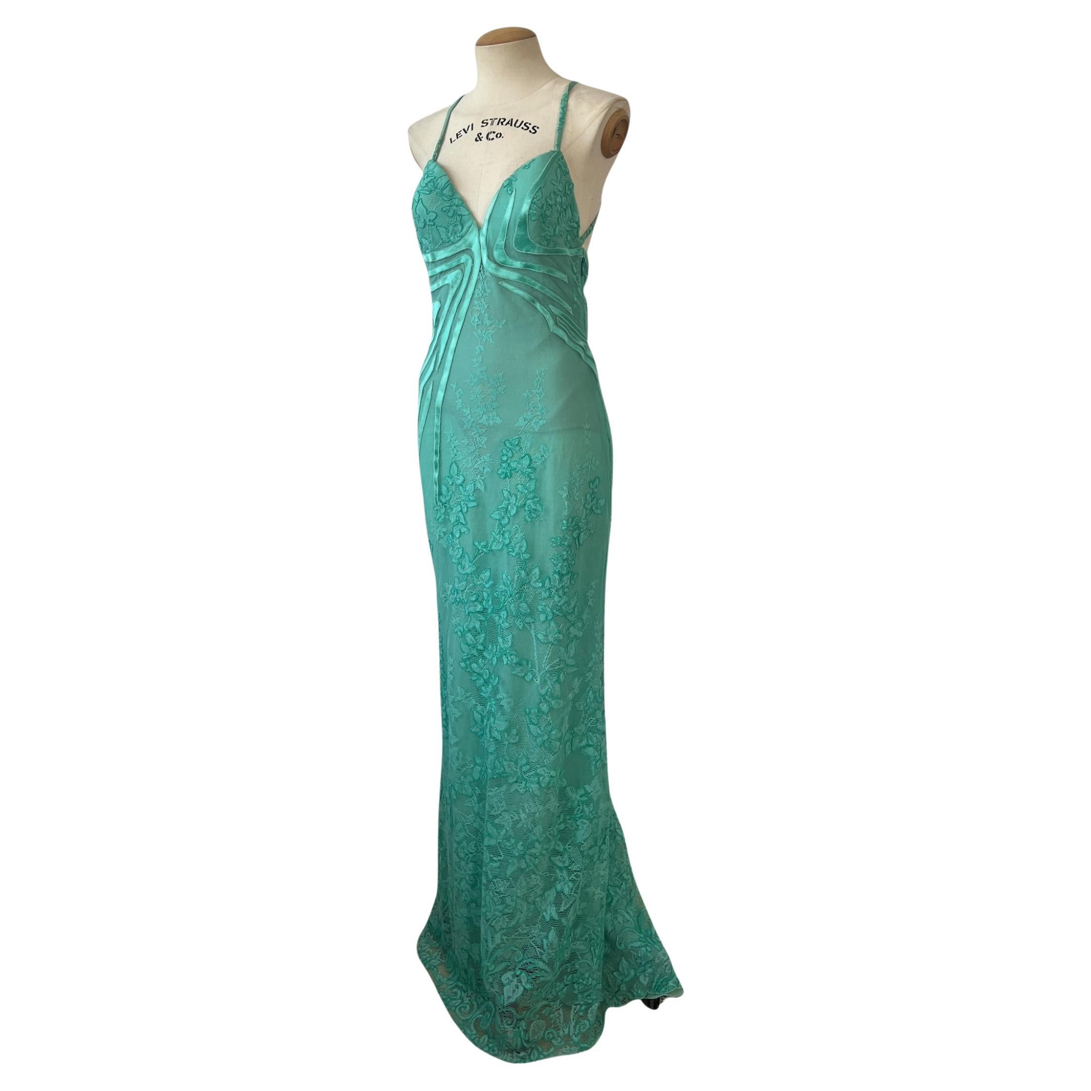 Versace Spring/Summer 2000 Seafoam Lace Gown For Sale