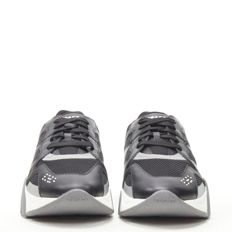 Black VERSACE Squalo black leather mesh chunky sneakers D41 EU45.5 US12.5 For Sale