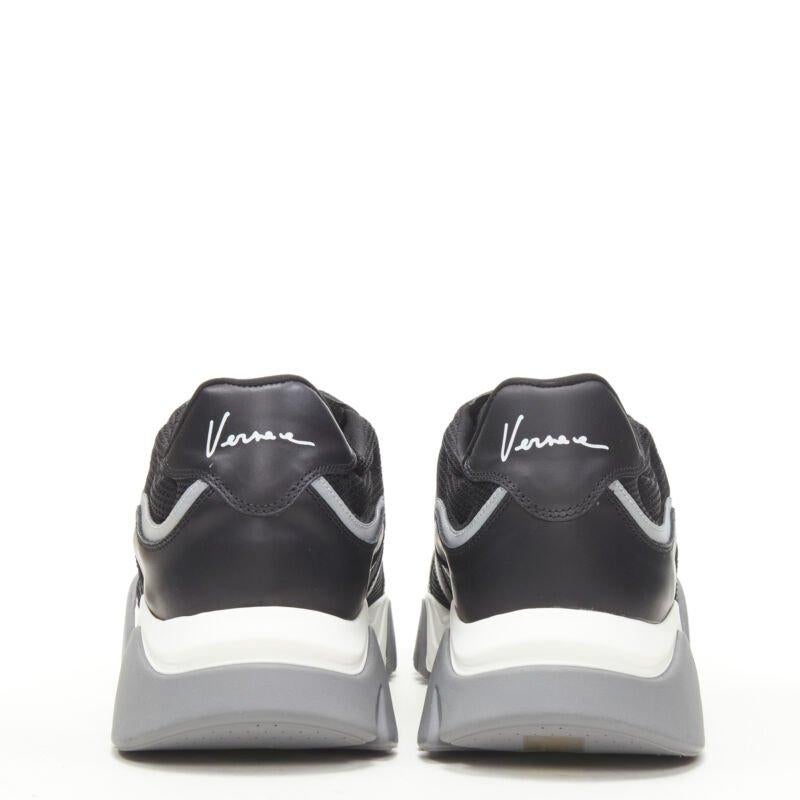 Men's VERSACE Squalo black leather mesh chunky sneakers D41 EU45.5 US12.5 For Sale