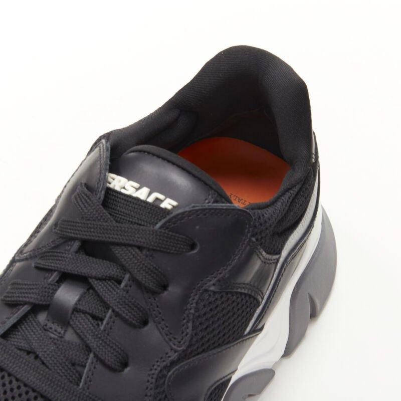 VERSACE Squalo black leather mesh chunky sneakers D41 EU45.5 US12.5 For Sale 3