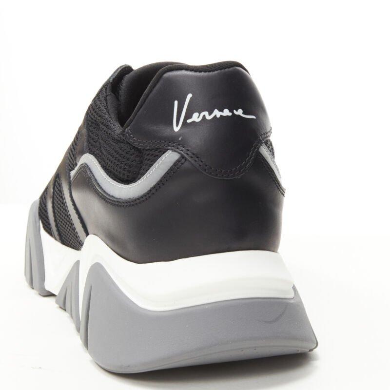 VERSACE Squalo black leather mesh chunky sneakers D41 EU45.5 US12.5 For Sale 4