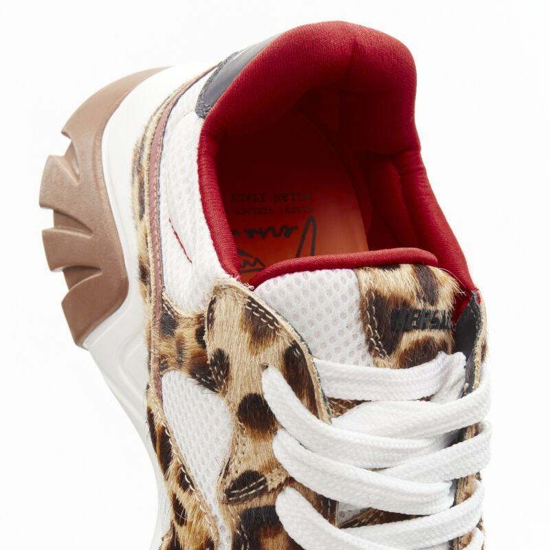 VERSACE Squalo brown leopard calfskin white mesh chunky sneakers EU41 US8 For Sale 5