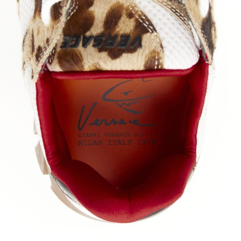 VERSACE Squalo brown leopard calfskin white mesh chunky sneakers EU41 US8 For Sale 1