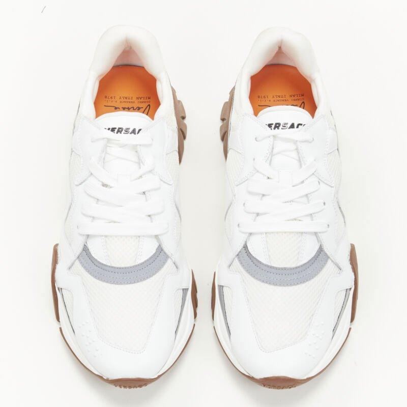 Gris Versace blanc gum cuir mesh chunky sneakers EU45 US12