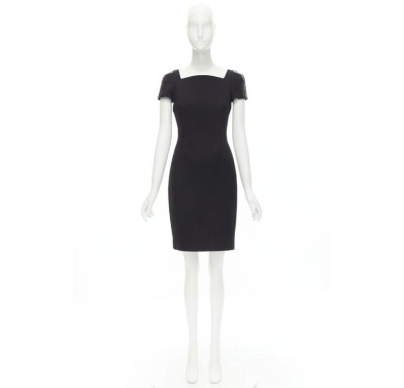 VERSACE square neckline leather cap sleeve bodycon seam sheath dress IT38 XS For Sale 5