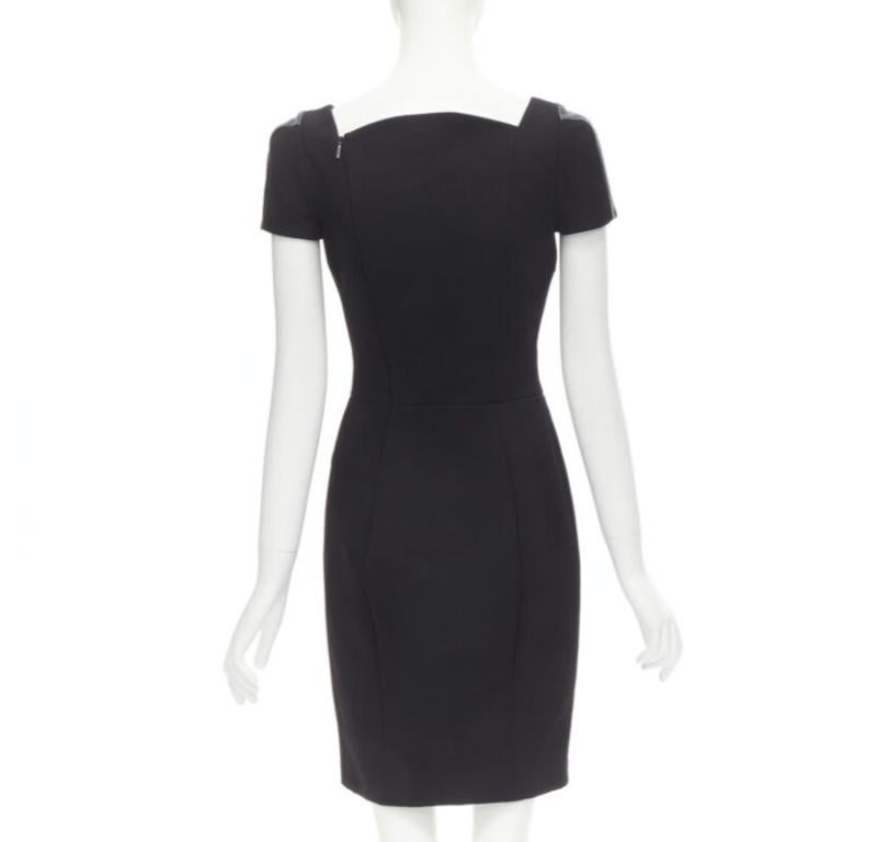 Women's VERSACE square neckline leather cap sleeve bodycon seam sheath dress IT38 XS For Sale