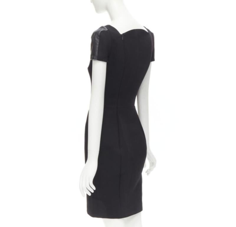VERSACE square neckline leather cap sleeve bodycon seam sheath dress IT38 XS For Sale 1