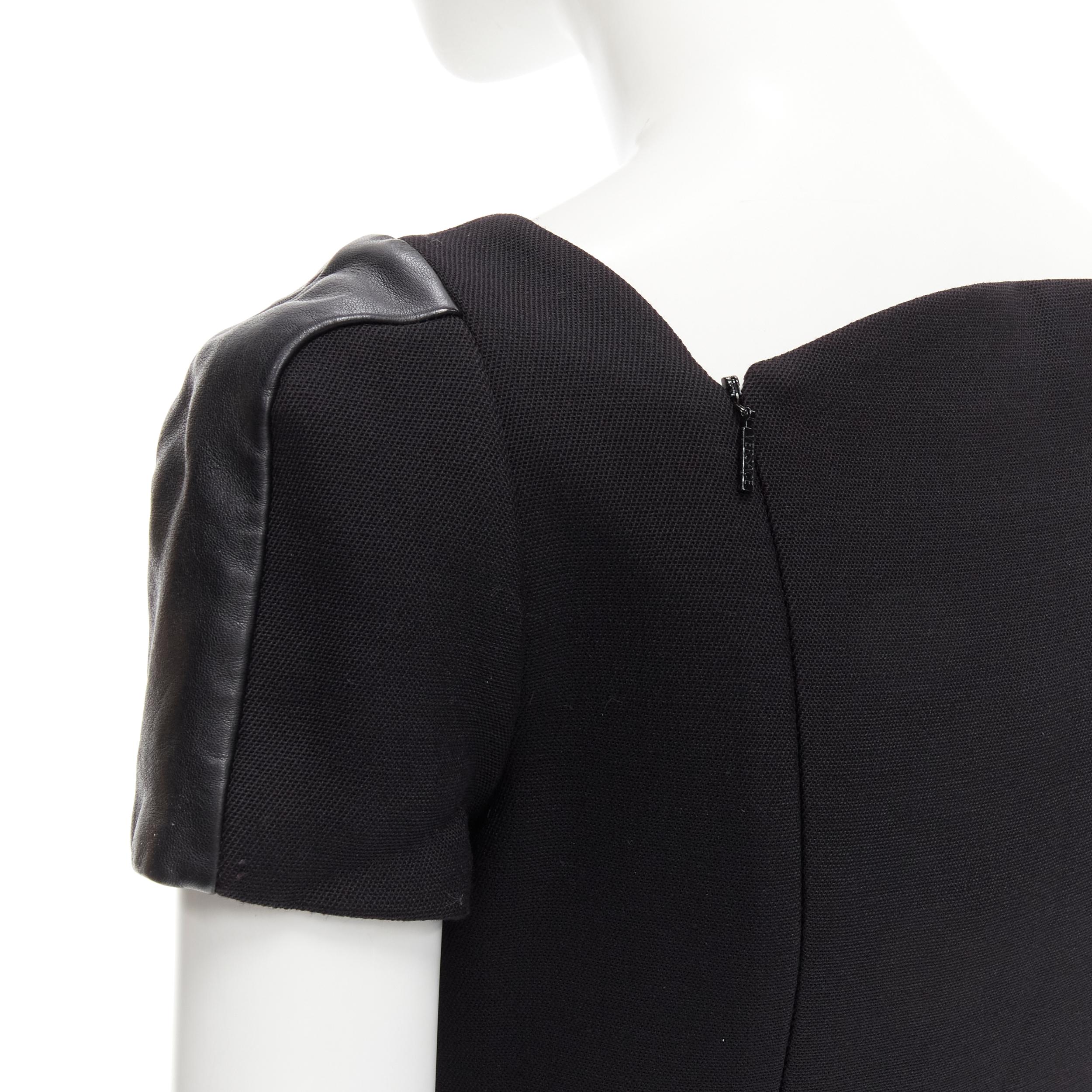 VERSACE square neckline leather cap sleeve bodycon seam sheath dress IT38 XS For Sale 2