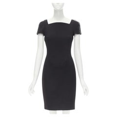 VERSACE Robe fourreau à encolure carrée et manches bouffantes en cuir à couture moulante IT38 XS