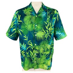 VERSACE SS 20 Size L Green Print Polyester Camp Short Sleeve Shirt