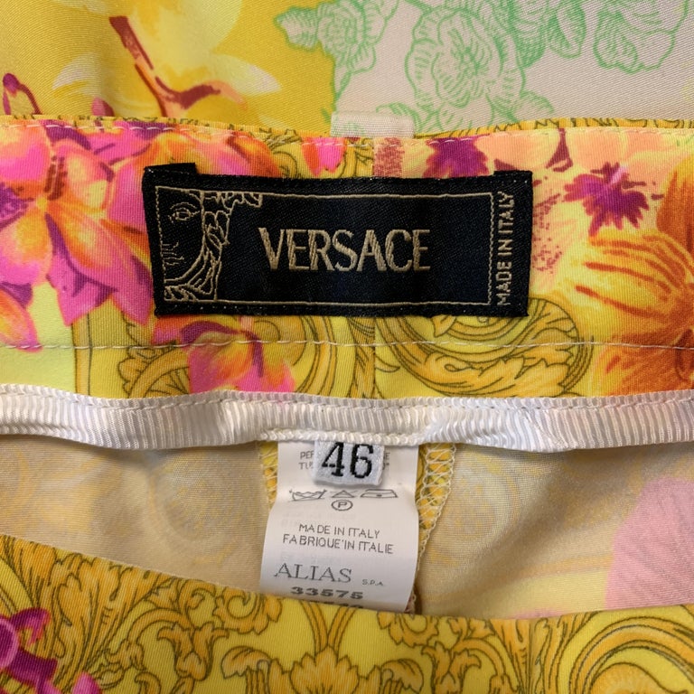VERSACE SS 2004 Size 10 Yellow Green and Purple Toile Baroque Orchid ...