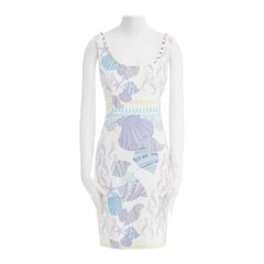 VERSACE SS12 white seashell print gold studded scoop neck sheath dress IT40 S