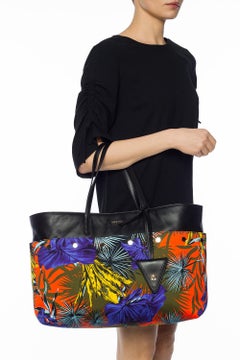 Versace SS18 Multicolor Desert Palm Shopping Tote Bag with Leather Straps