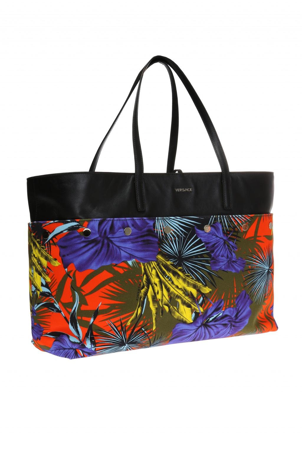 Versace SS18 Multicolor Desert Palm Shopping Tote Bag with Leather Straps In New Condition In Paradise Island, BS
