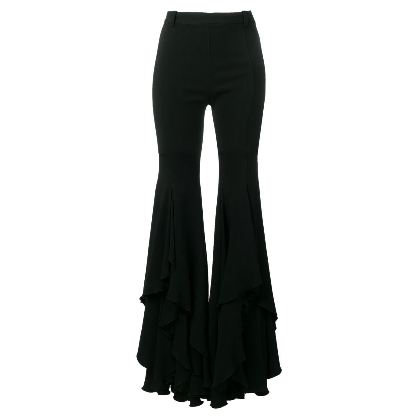 Versace SS19 Black Ruffled Hem Flare Pants / Trousers Size 38
