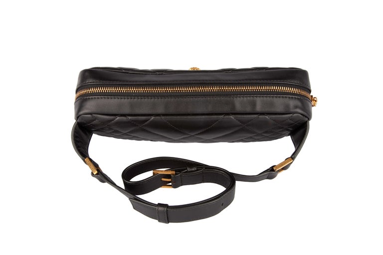 Versace SS19 Black Tribute Icon Quilted Leather Belt Bag For Sale at