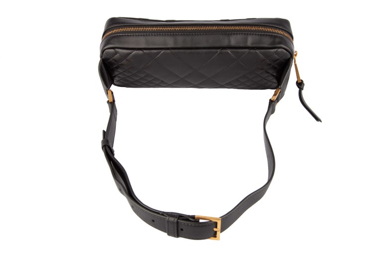 Versace SS19 Black Tribute Icon Quilted Leather Belt Bag For Sale at