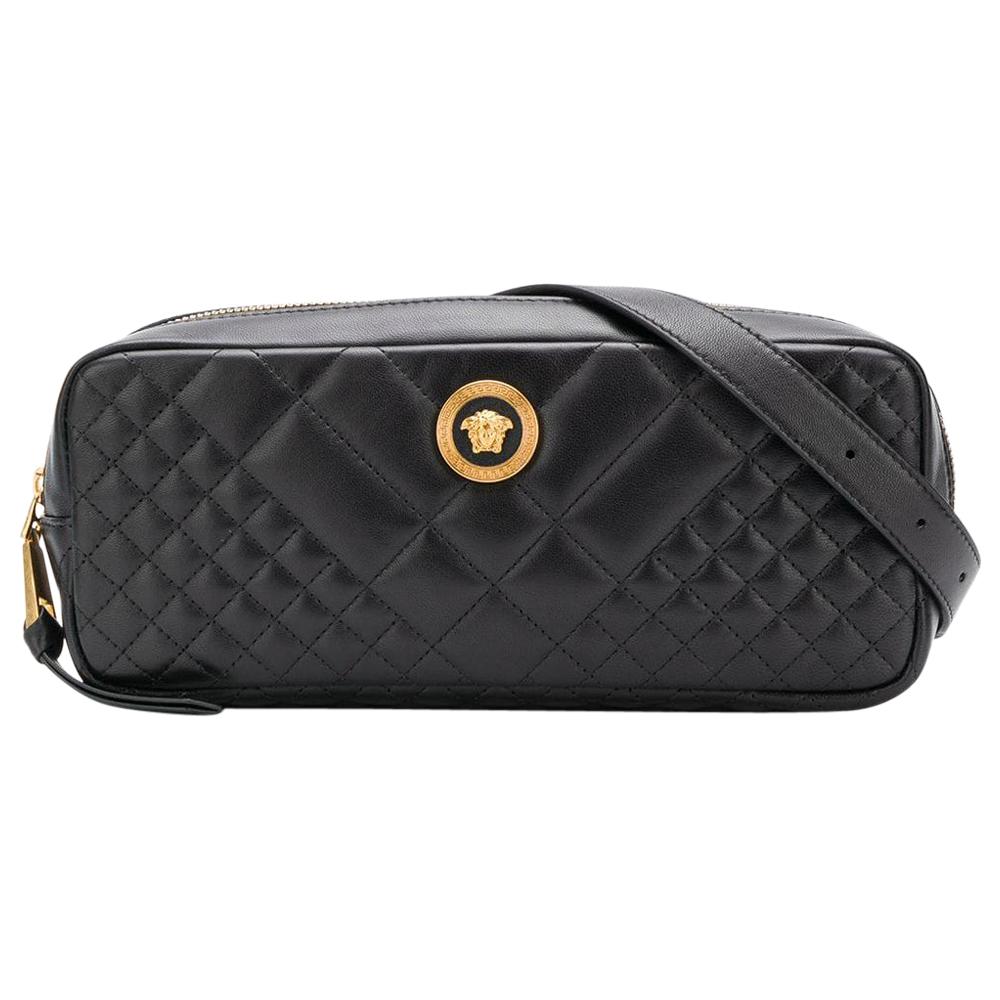 Versace SS19 Black Tribute Icon Quilted Leather Belt Bag
