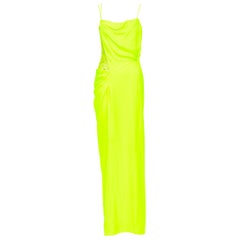 VERSACE SS19 neon yellow bead embellished mesh corset draped gown IT38 S