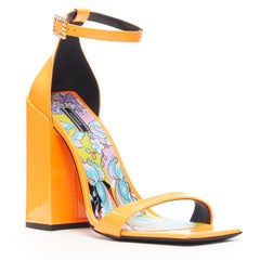 VERSACE SS19 Runway neon orange open toe square chunky heel sandals EU40
