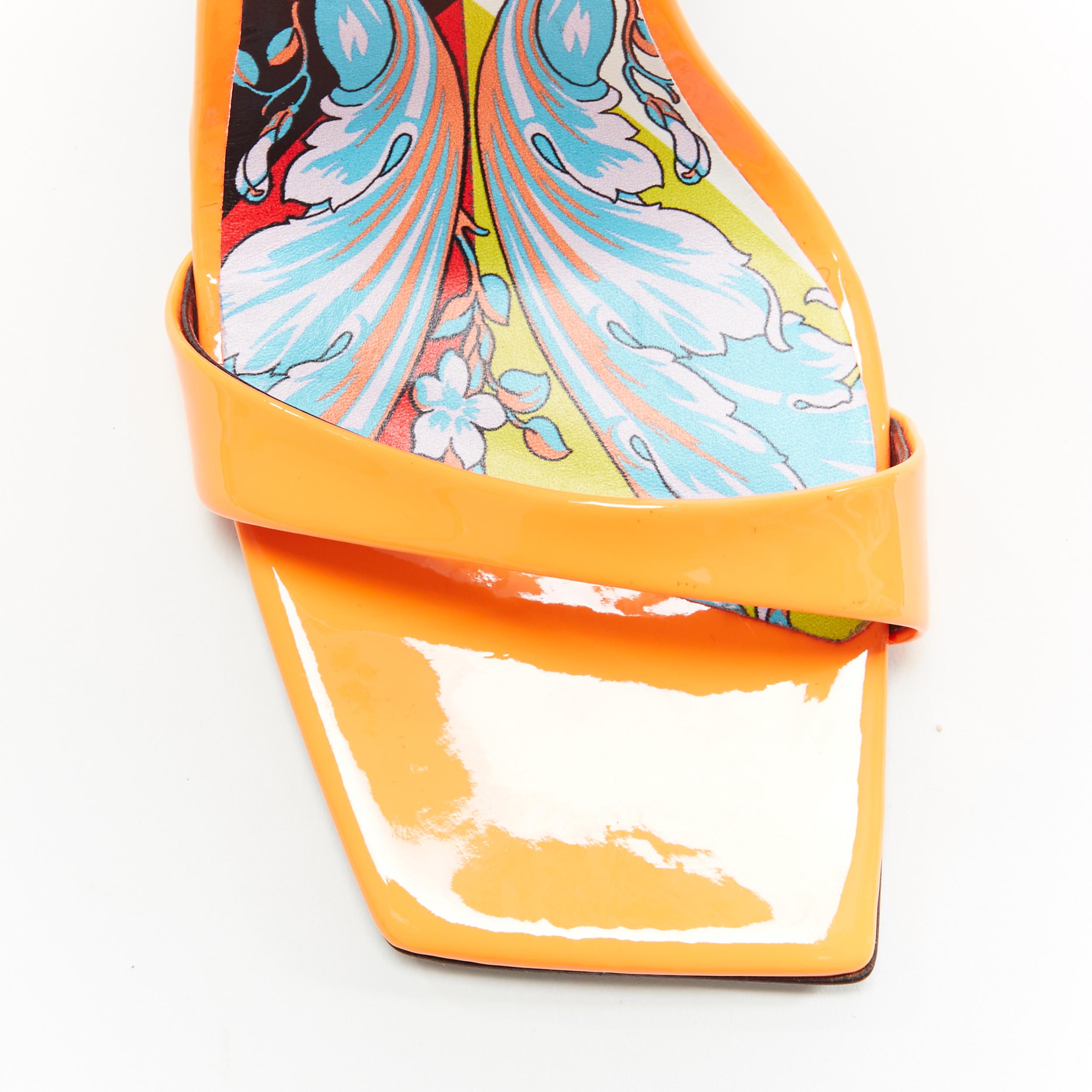 VERSACE SS19 Runway neon orange open toe square chunky heel sandals EU40 In Excellent Condition In Hong Kong, NT