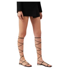 Sandalia plana con cordones "Antheia" de piel negra Versace SS20 Talla 39