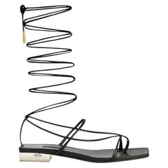 Versace SS20 Black Leather "Antheia" Wrap Around Lace-Up Flat Sandal Size 41